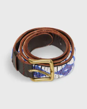 1.25" African Beaded Belt in White/Masai Blue Triangle