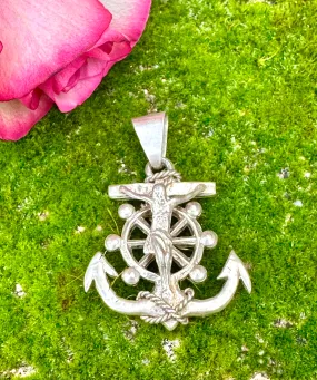 925 Sterling Silver Vintage Crucifix Cross Anchor Pendant CH-02 Made in Mexico