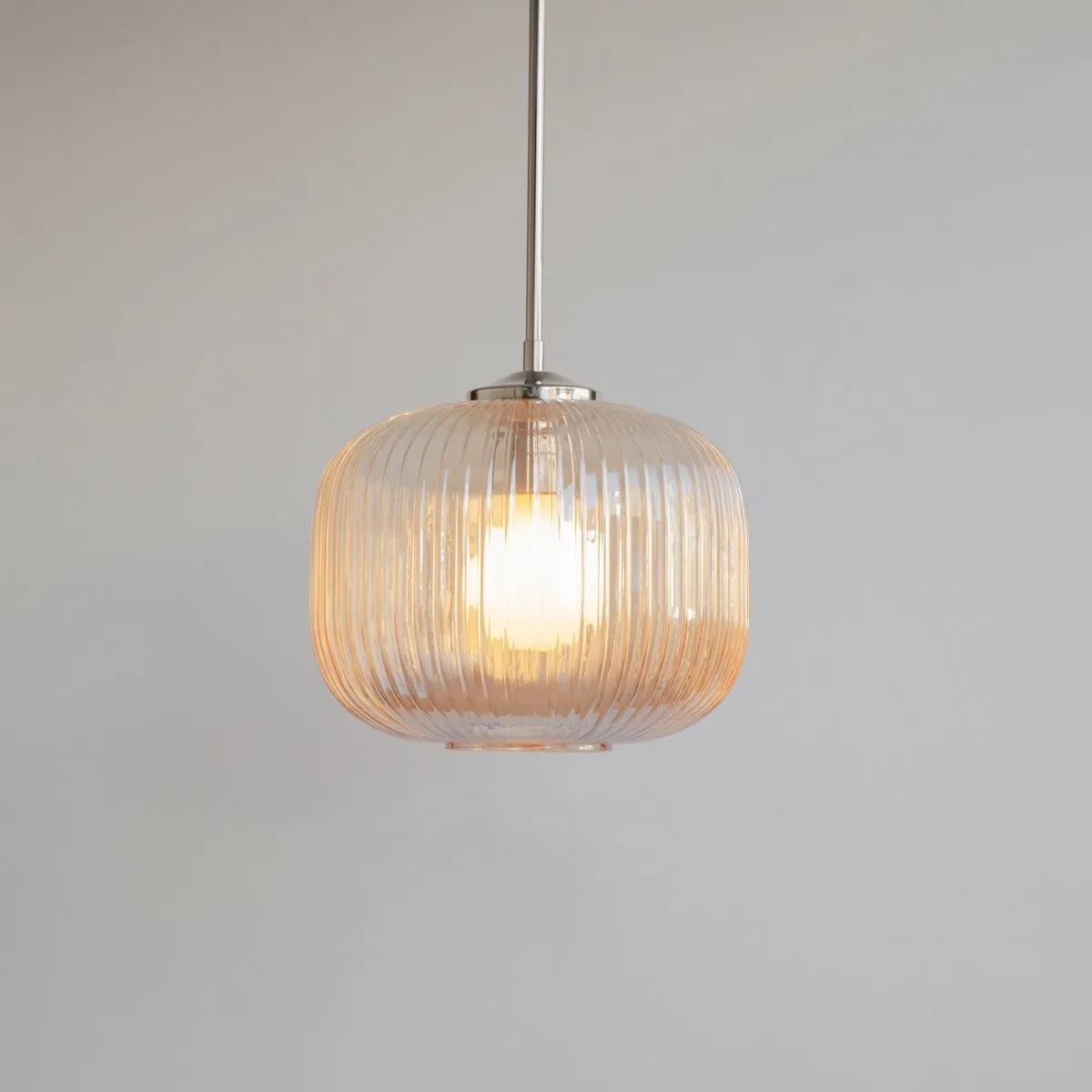 Amber Reeded Glass Stemmed Pendant Light