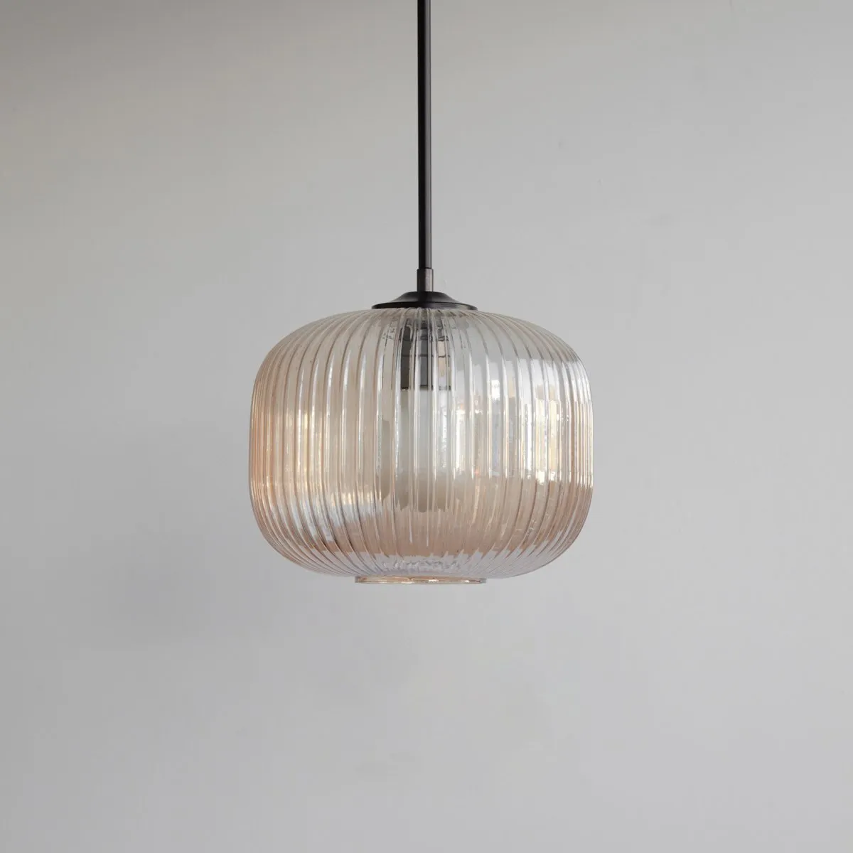 Amber Reeded Glass Stemmed Pendant Light