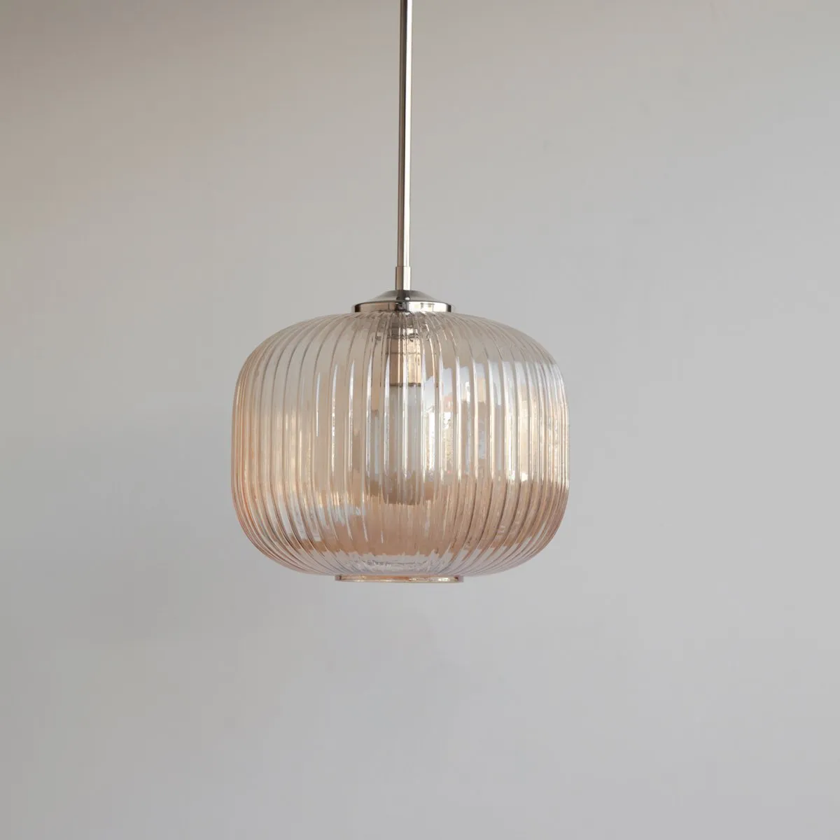 Amber Reeded Glass Stemmed Pendant Light