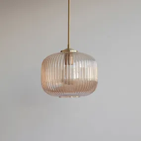 Amber Reeded Glass Stemmed Pendant Light