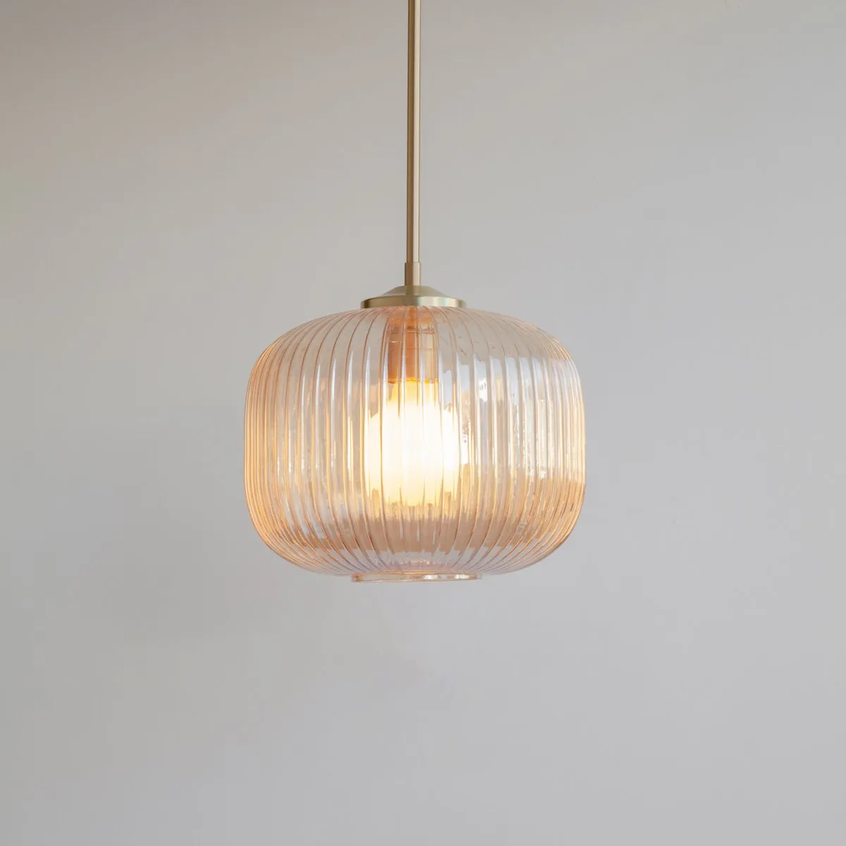 Amber Reeded Glass Stemmed Pendant Light