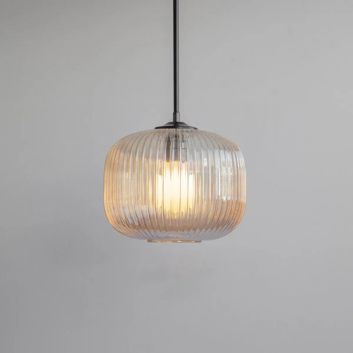 Amber Reeded Glass Stemmed Pendant Light