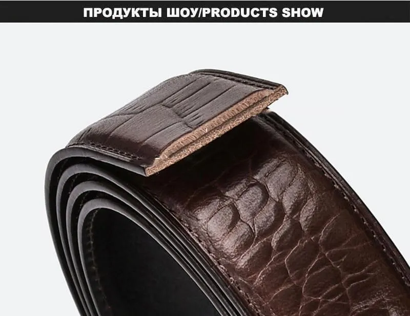 Automatic Style Men's Soft 35mm Width Genuine Leather Striped Pattern Belt