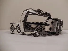 b.b. Simon White Gator Print Studded Crystal Belt