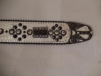 b.b. Simon White Gator Print Studded Crystal Belt