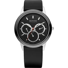 Bering Gents Multi function Black Ceramic Bezel Black Leather Watch 33840-442