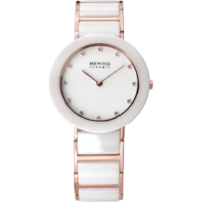 Bering Ladies White Ceramic & Rose Swarovski Elements Watch 11429-766