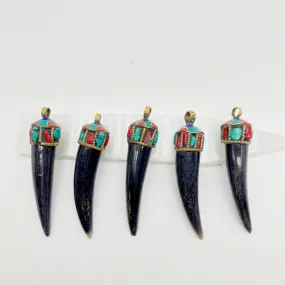 Carved Tusk Tooth Pendant, Tribal Pendants, Bohemian Jewelry, Unique Turquoise Jewelry, Handmade Pendants, Tooth Shape Statement Jewelry