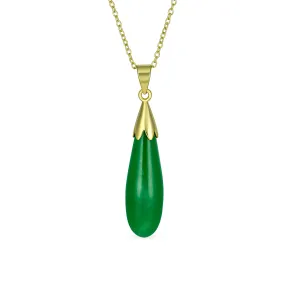 Classic Gemstone Turquoise Onyx Jade Elongated Teardrop Dangle Pendant