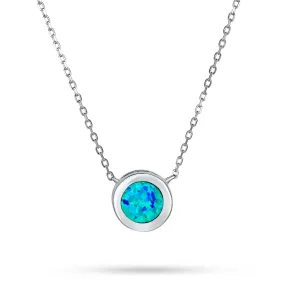 Created Solitaire Orange Blue Opal Pendant Necklace Gold Plated Silver