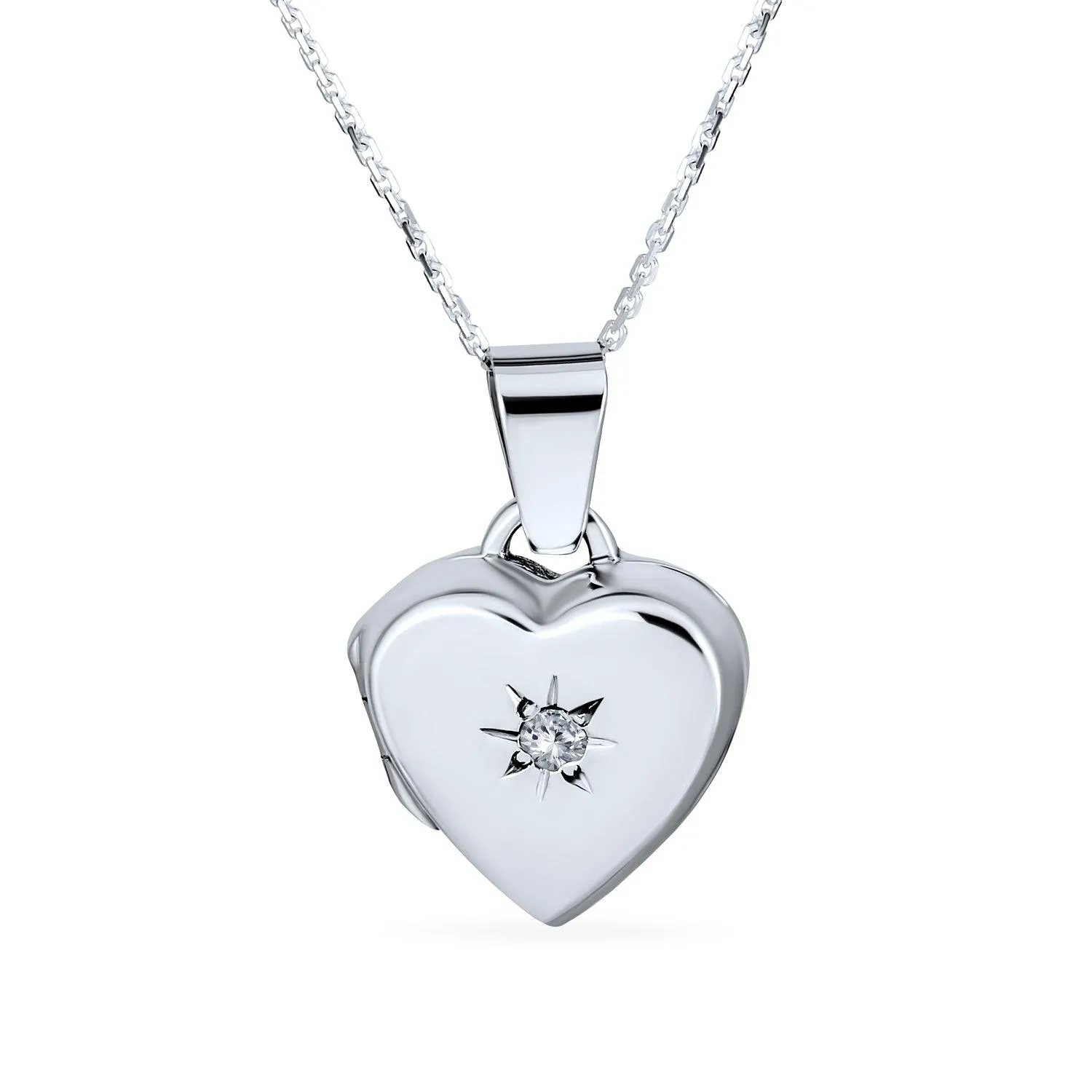 CZ Accent Holds Picture Star Flower Heart Locket Necklace .925 Silver