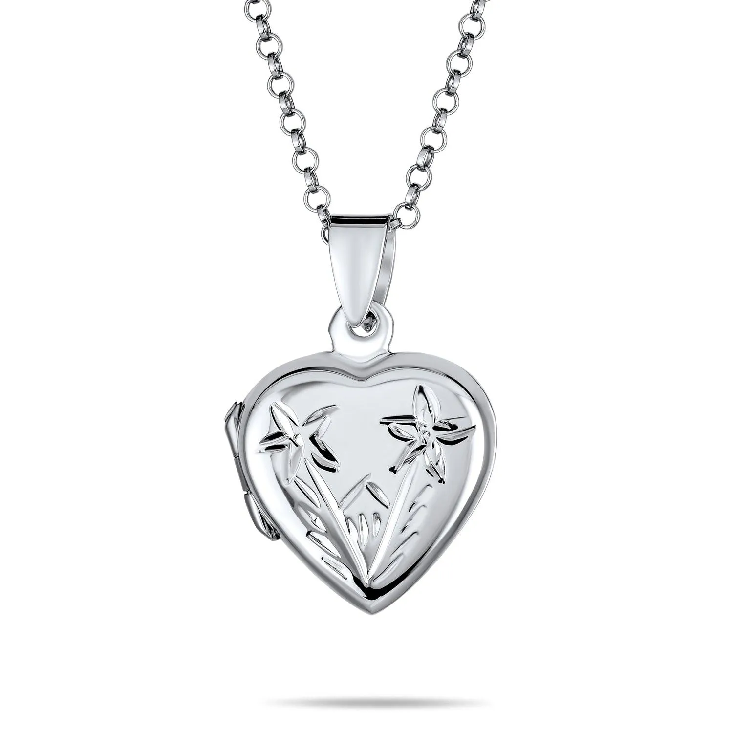 CZ Accent Holds Picture Star Flower Heart Locket Necklace .925 Silver