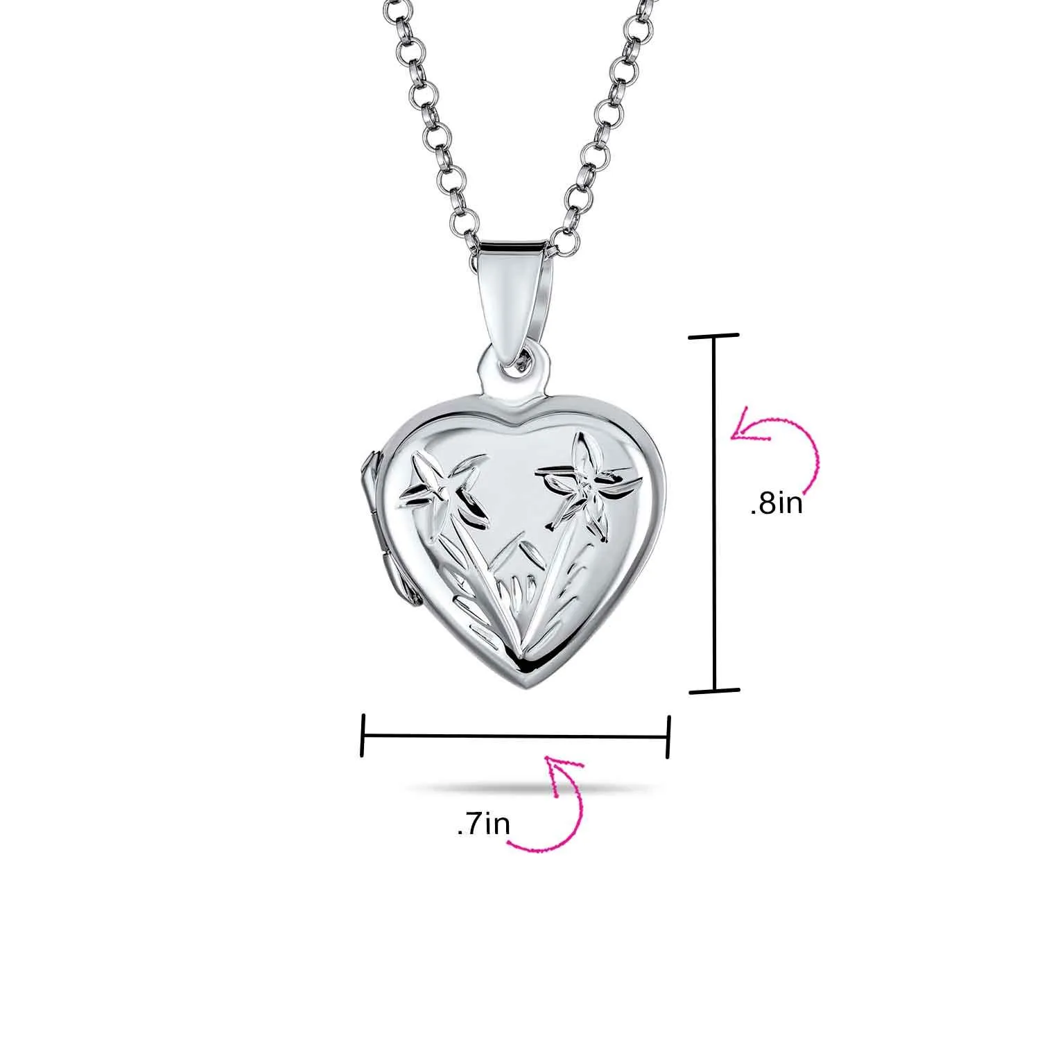 CZ Accent Holds Picture Star Flower Heart Locket Necklace .925 Silver