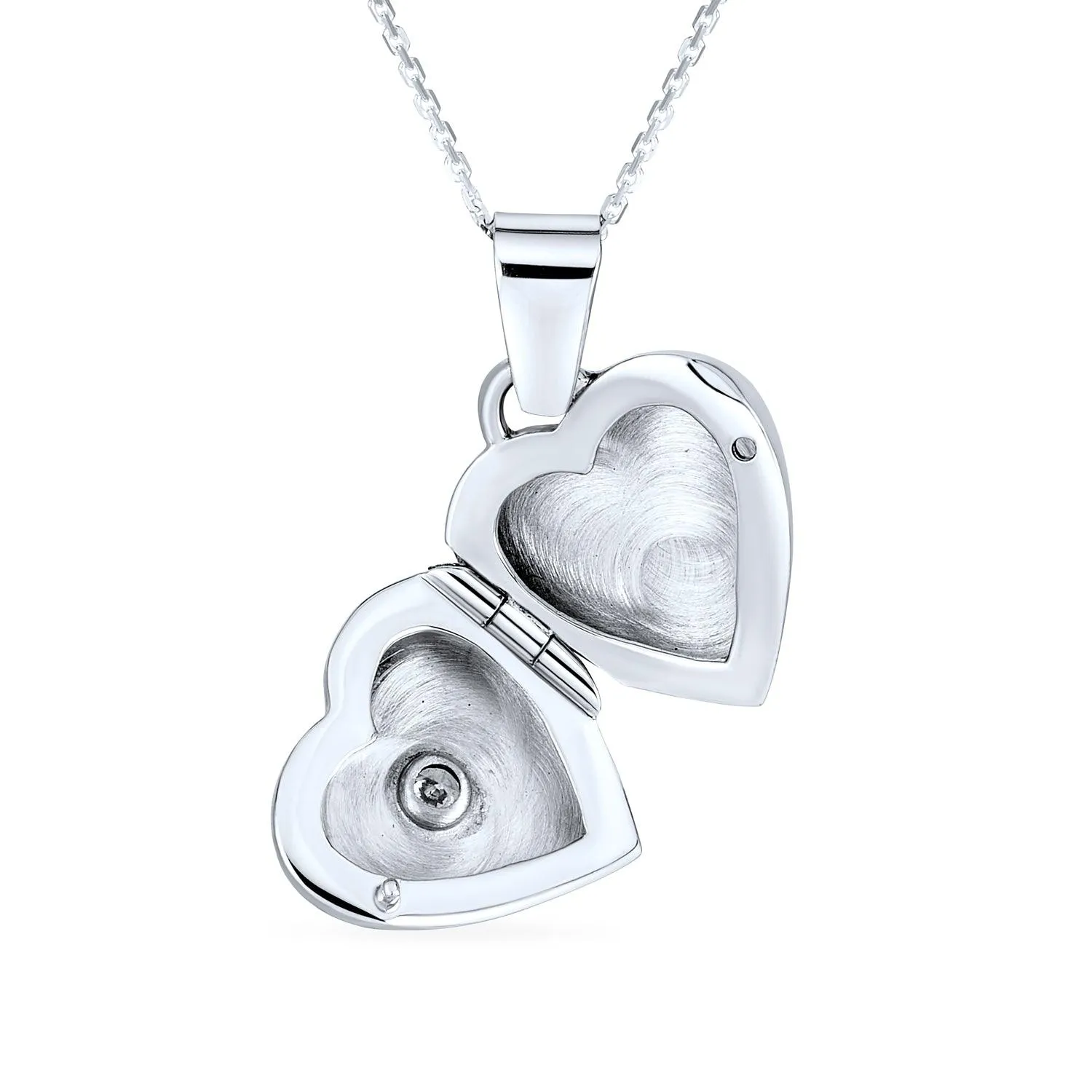 CZ Accent Holds Picture Star Flower Heart Locket Necklace .925 Silver