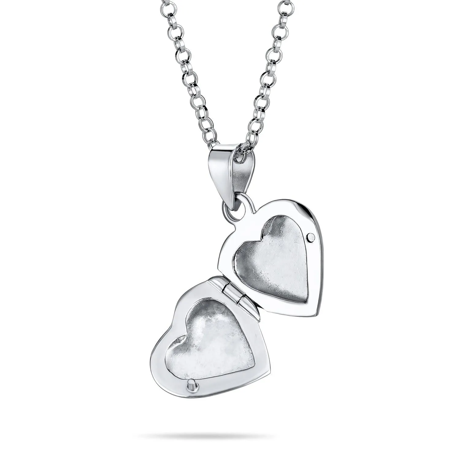 CZ Accent Holds Picture Star Flower Heart Locket Necklace .925 Silver