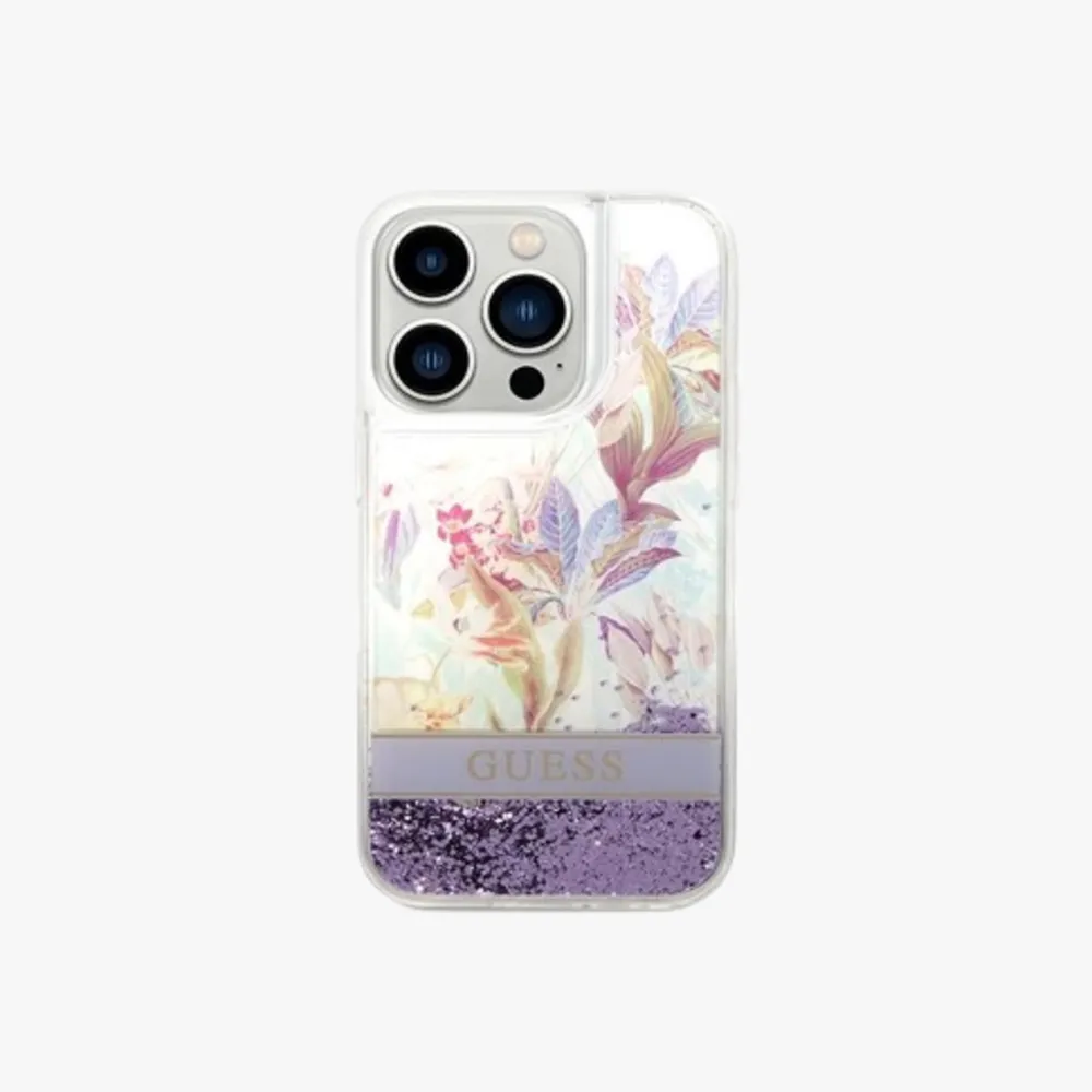 Flower Pattern Liquid Glitter Case for iPhone 14 Series