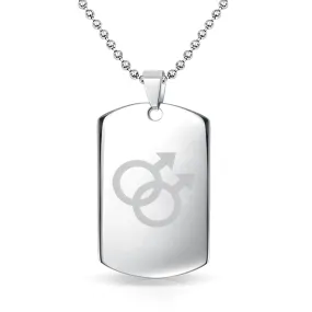 Gay Pride Dog Tag Pendant Interlocking Male Bead Chain Stainless Steel