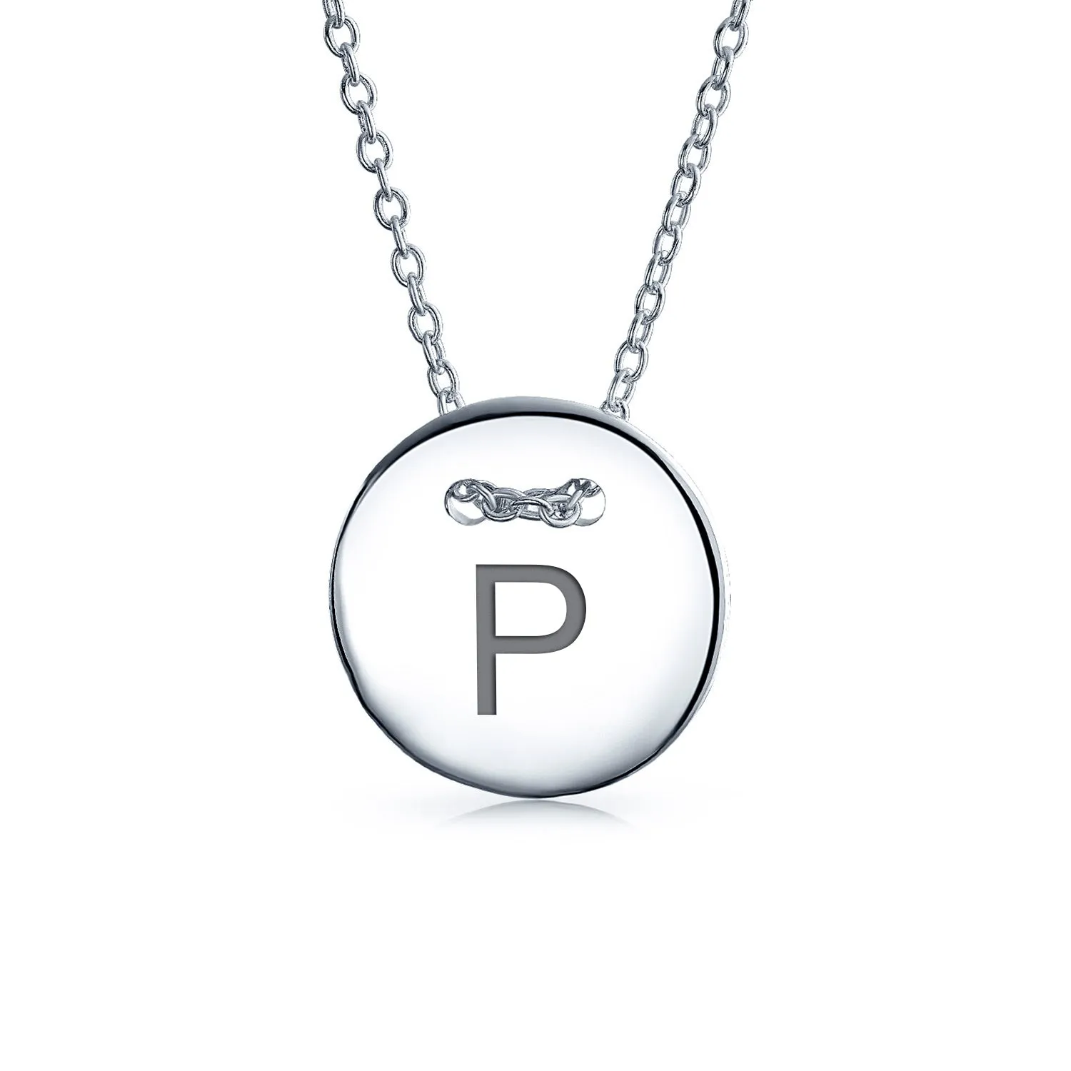 Geometric Round Disc Slide Alphabet Initial Pendant Necklace 16In