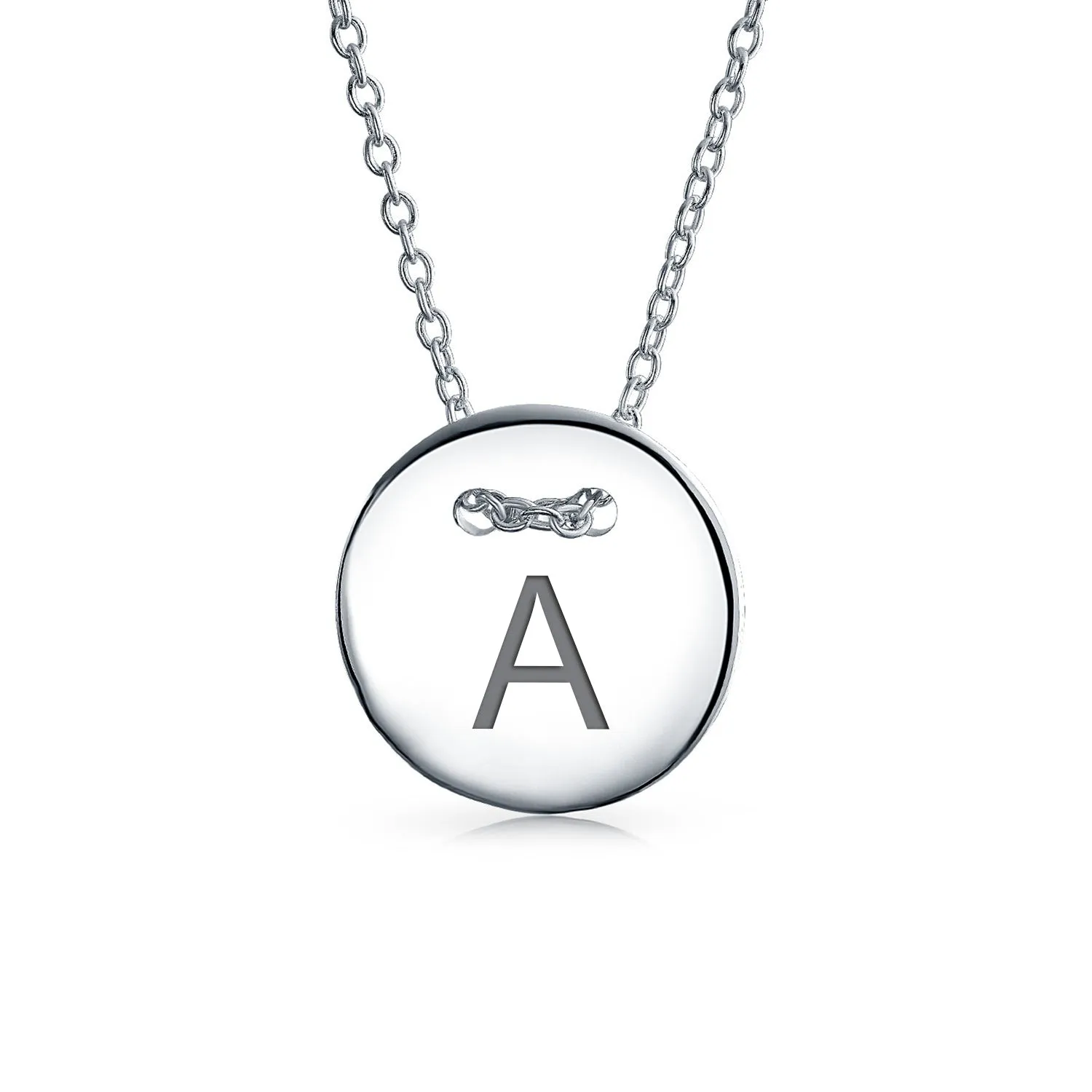 Geometric Round Disc Slide Alphabet Initial Pendant Necklace 16In