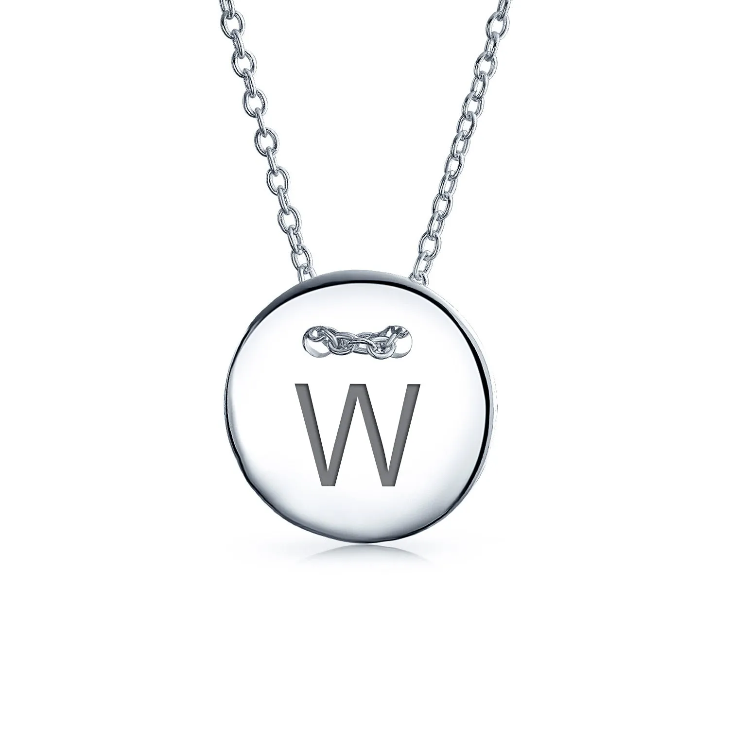 Geometric Round Disc Slide Alphabet Initial Pendant Necklace 16In