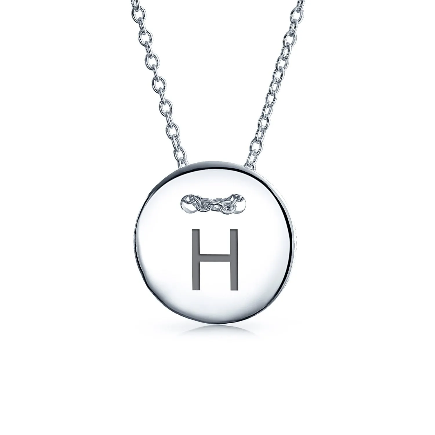 Geometric Round Disc Slide Alphabet Initial Pendant Necklace 16In