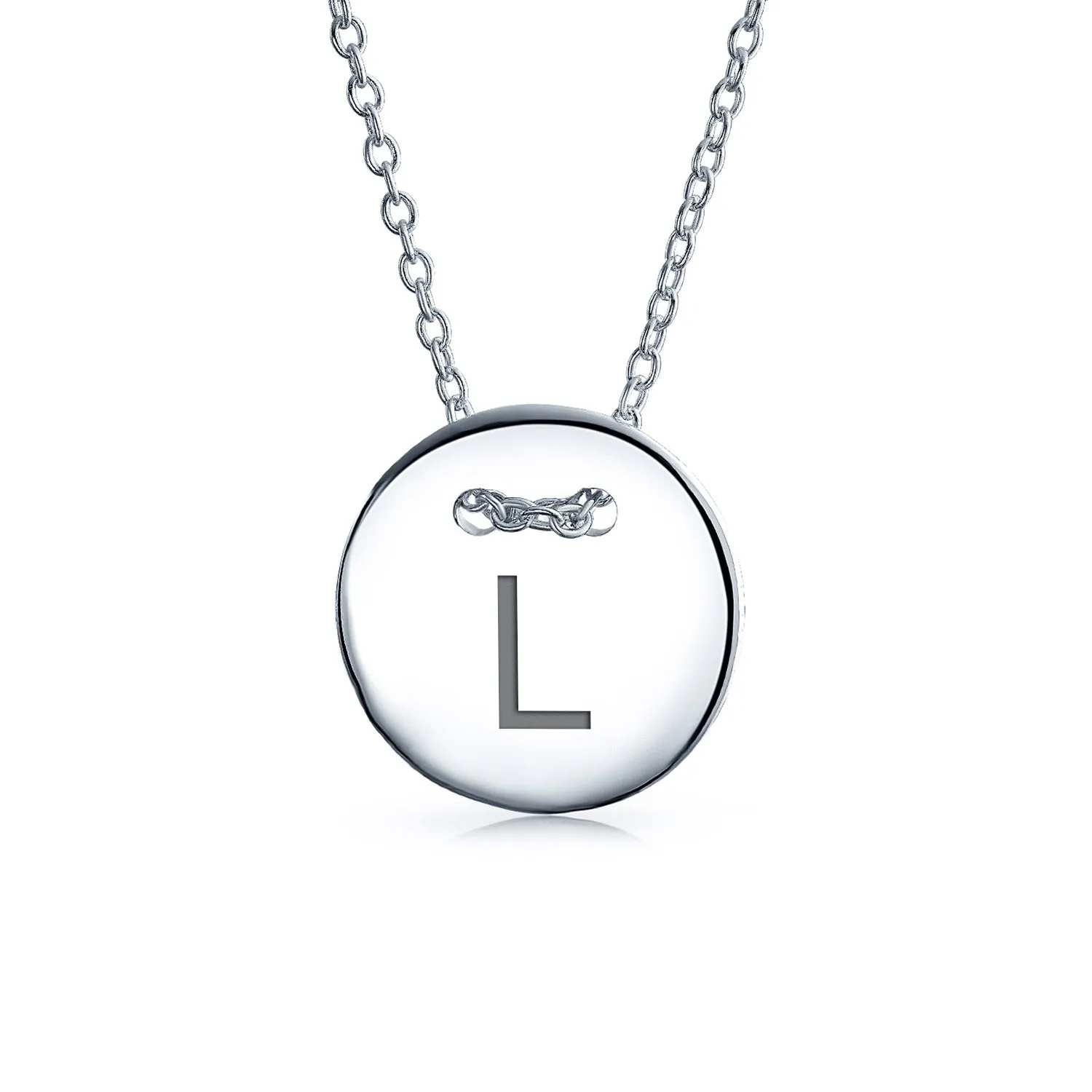 Geometric Round Disc Slide Alphabet Initial Pendant Necklace 16In