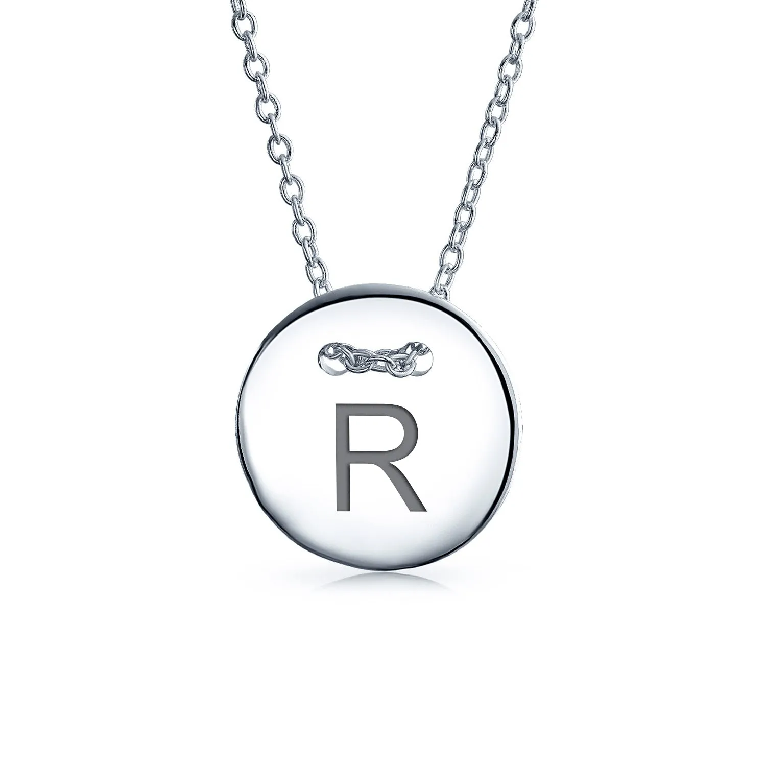 Geometric Round Disc Slide Alphabet Initial Pendant Necklace 16In