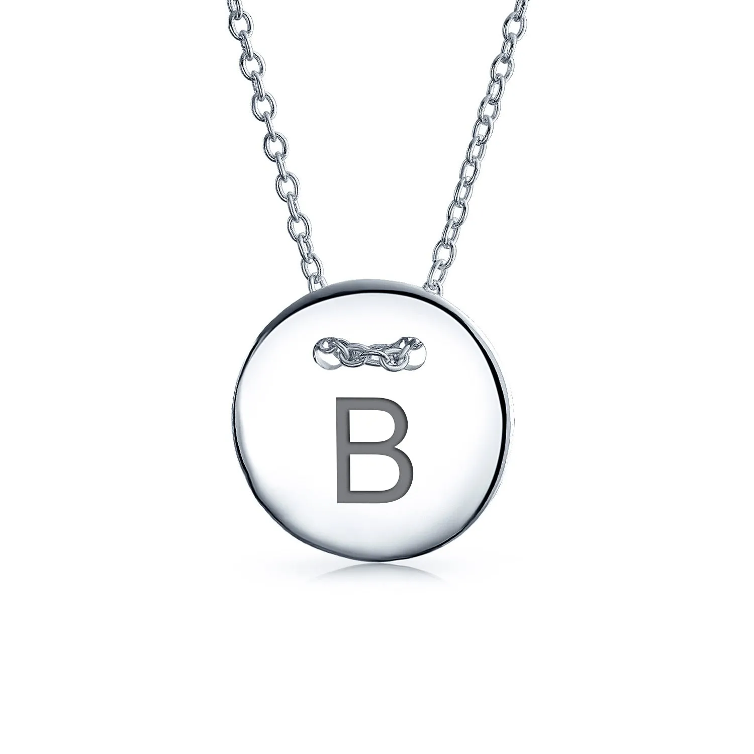 Geometric Round Disc Slide Alphabet Initial Pendant Necklace 16In