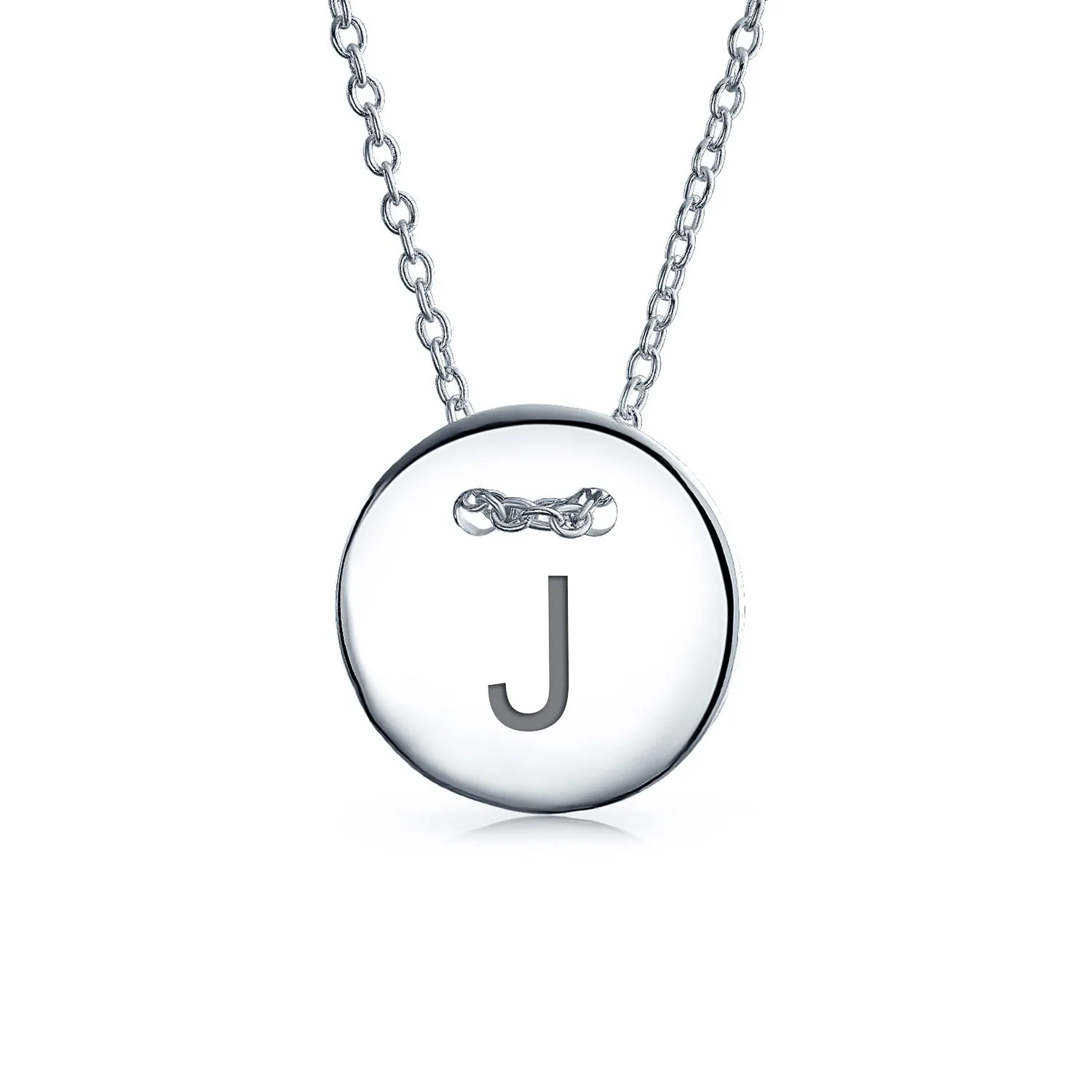 Geometric Round Disc Slide Alphabet Initial Pendant Necklace 16In