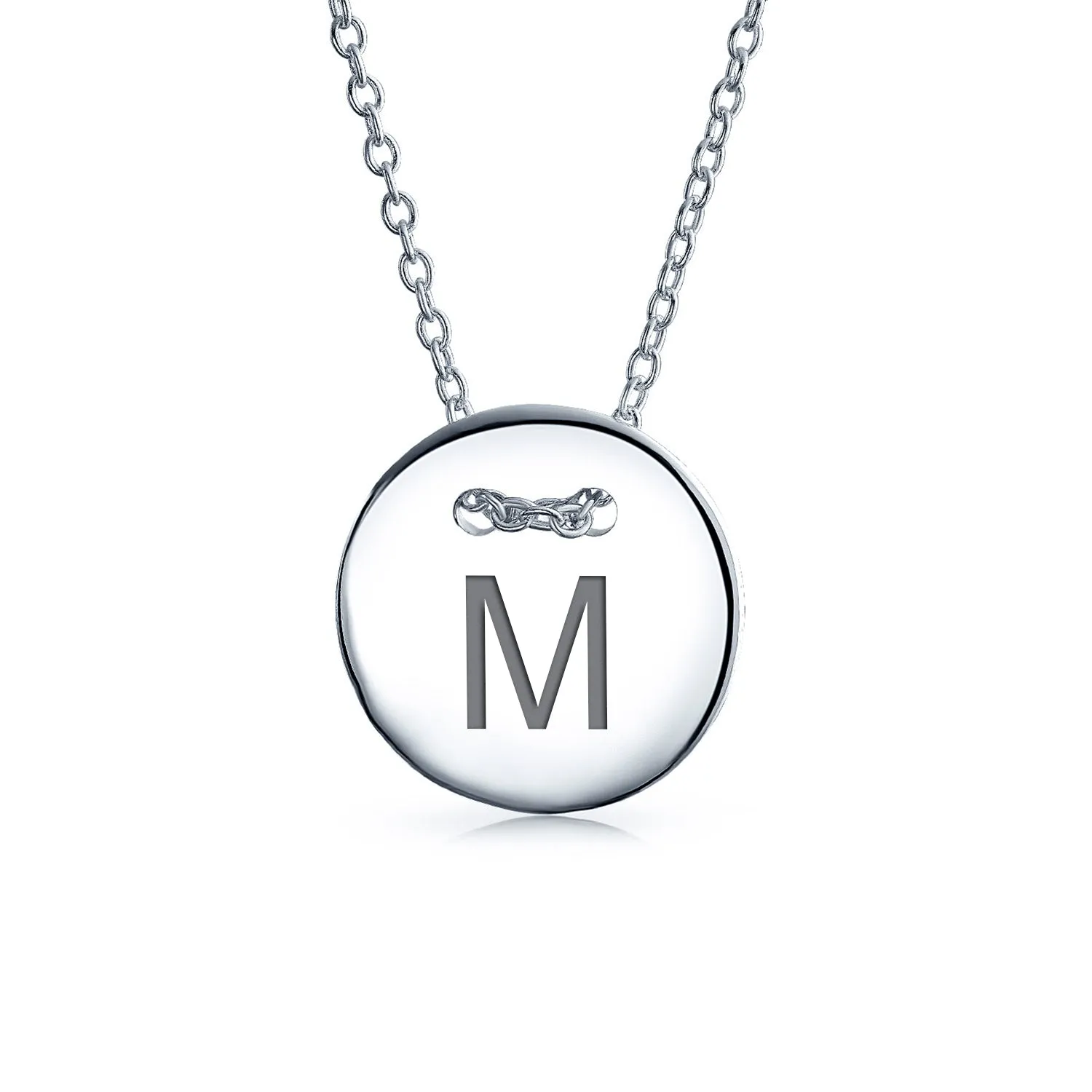 Geometric Round Disc Slide Alphabet Initial Pendant Necklace 16In