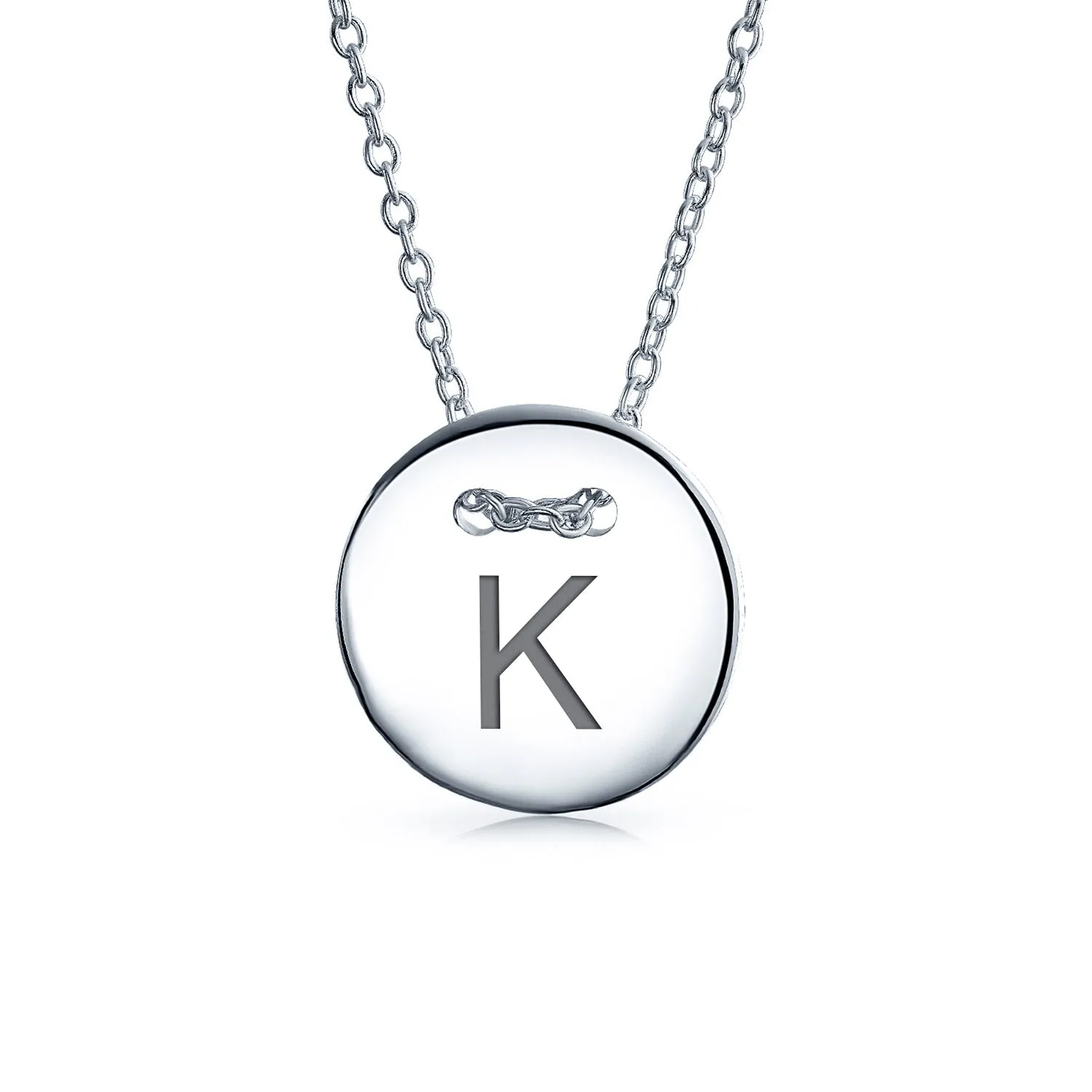 Geometric Round Disc Slide Alphabet Initial Pendant Necklace 16In