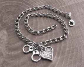 Heart and Handcuff Pendant Chain Necklace