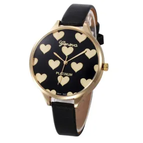 Heart Pattern Women PU Leather Quartz Watch - 7 Colors