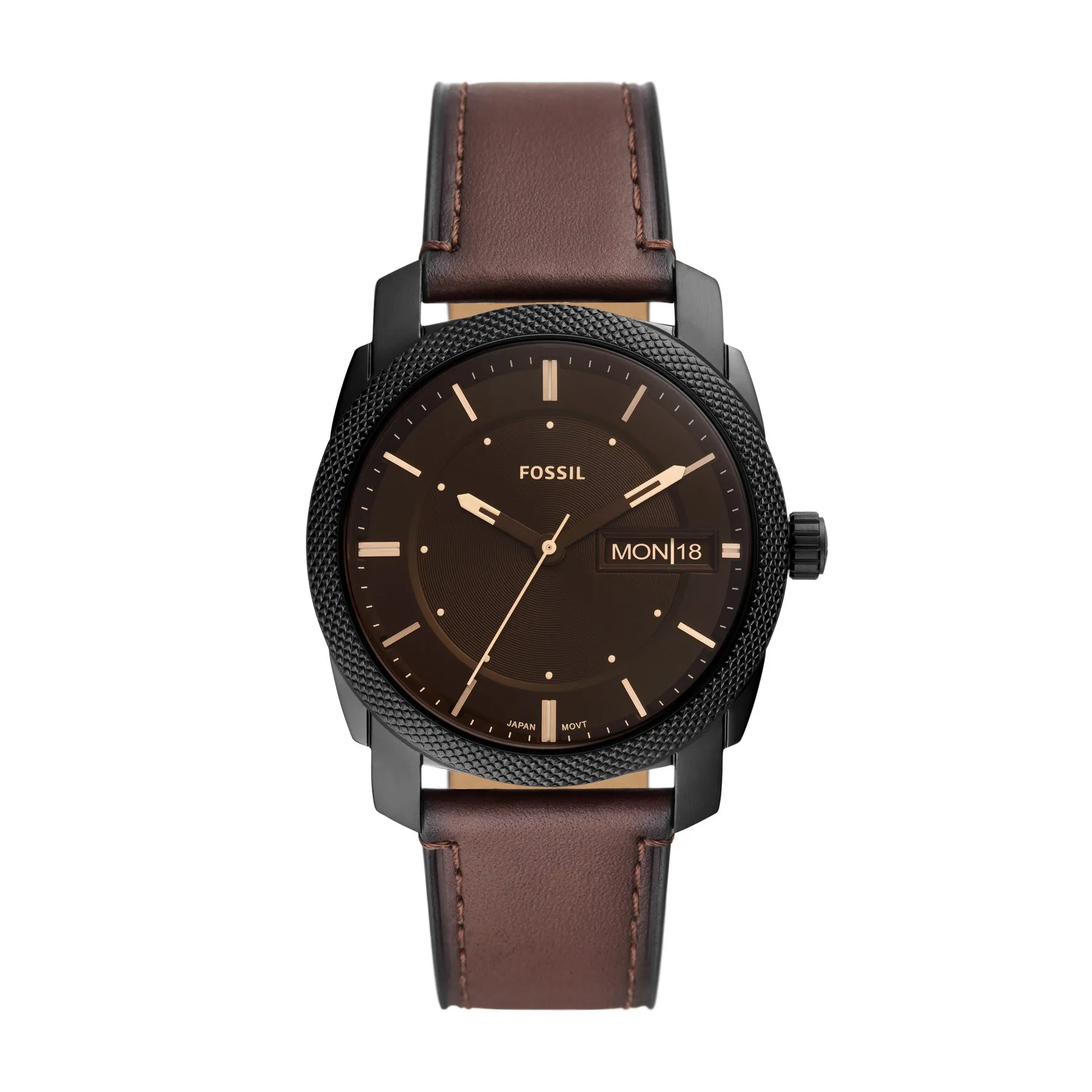 Machine Three-Hand Date Brown Leather Watch