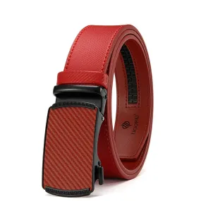 Stylish Red Mens Genuine Cowhide Leather Business Belt