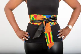 New In African Prints Reversible Leather Obi Belt - Kente