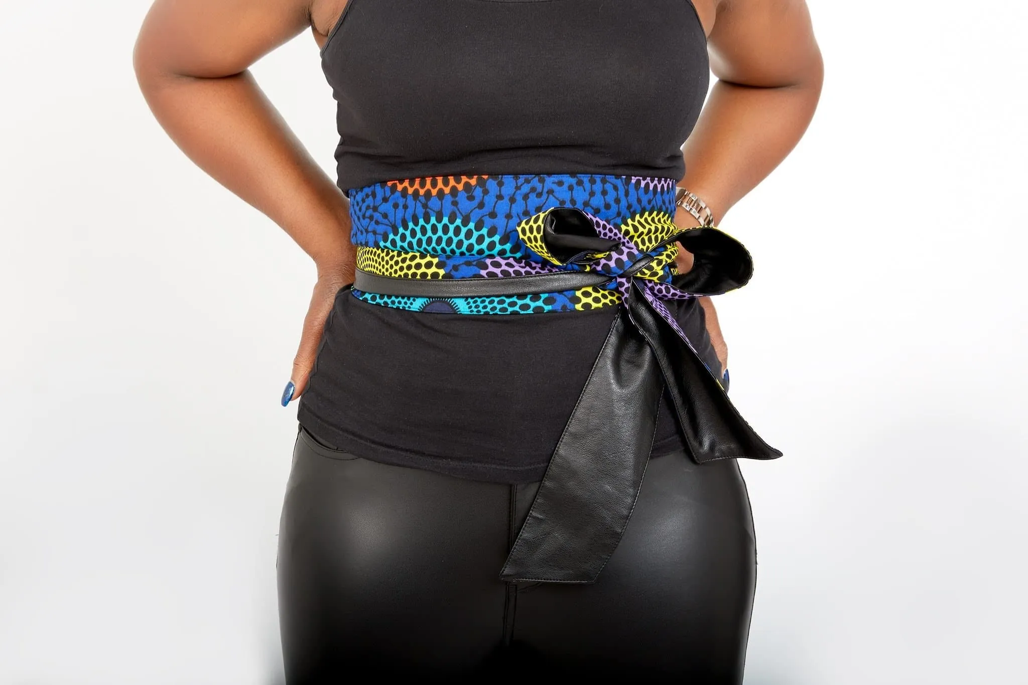 New In African Prints Reversible Leather Obi Belt - Kente