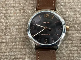 Timex Large Watch With Leather Strap