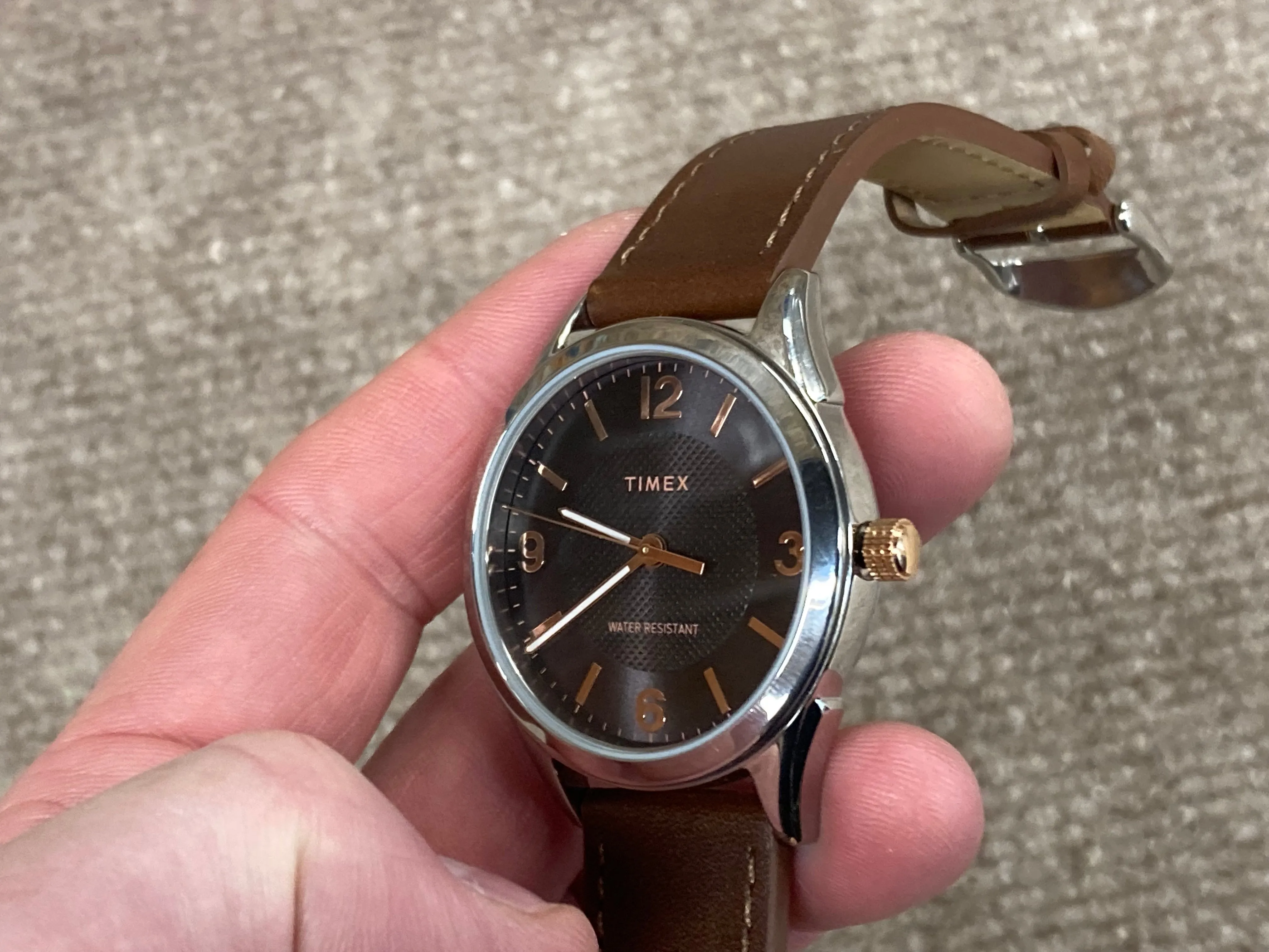 Timex Large Watch With Leather Strap